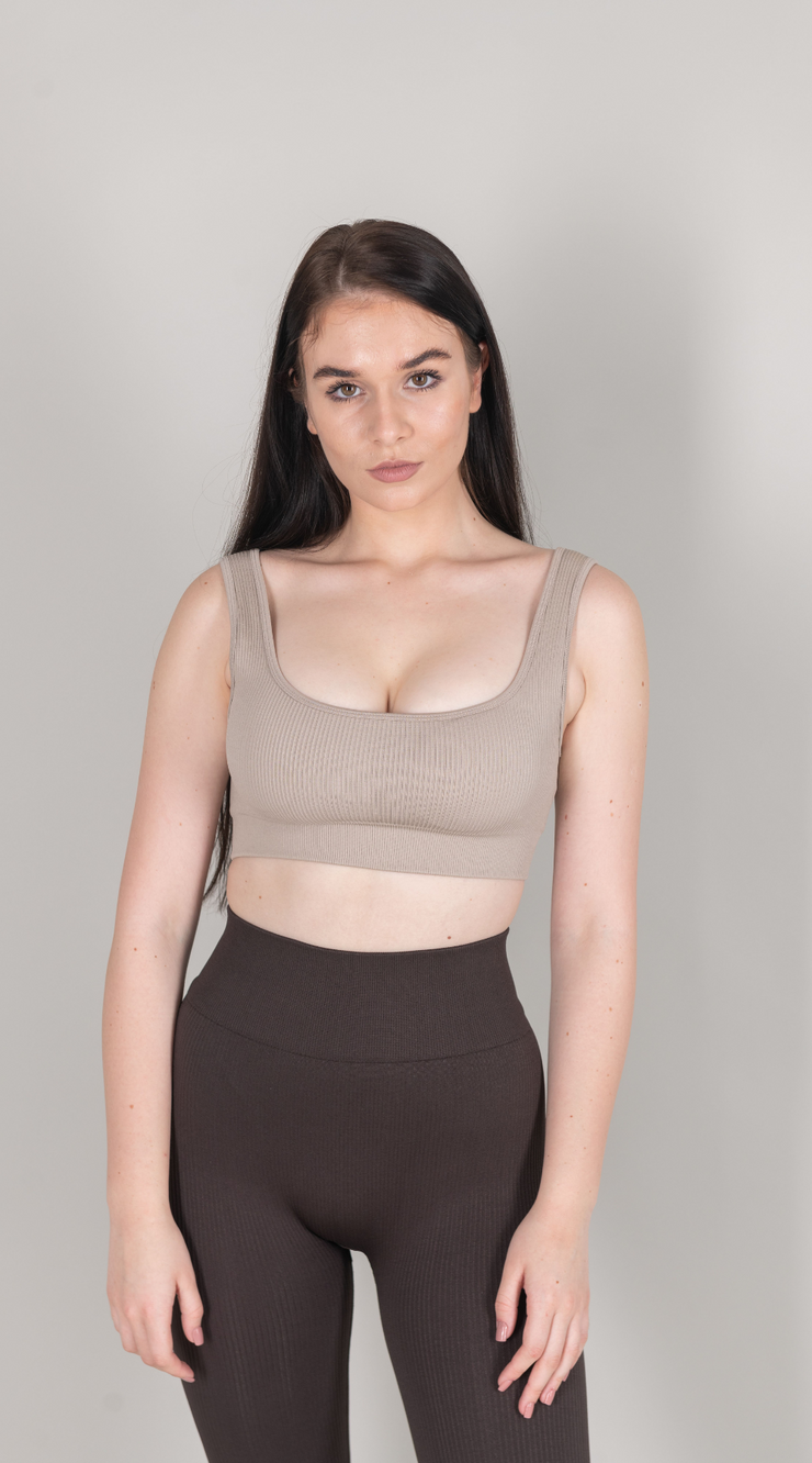 Ribbed V Back Bra - Simple Taupe