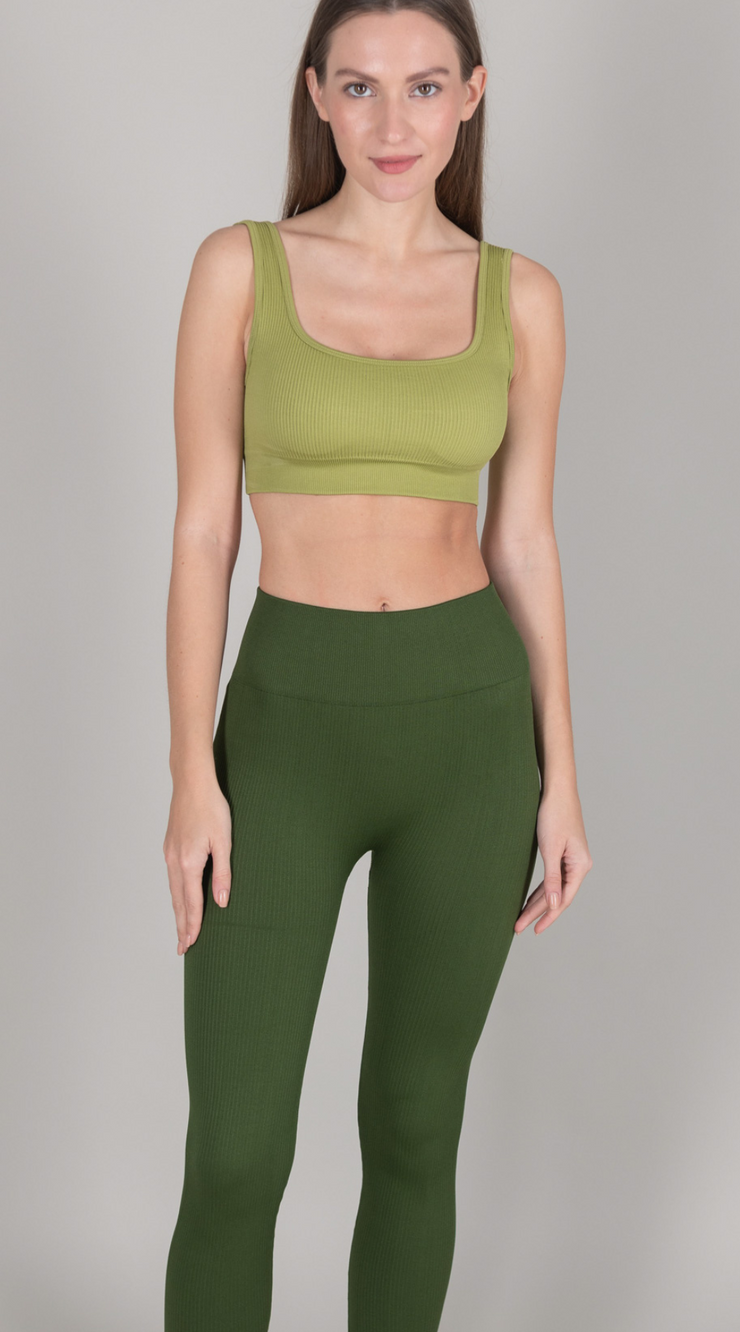 Ribbed Leggings- Chive